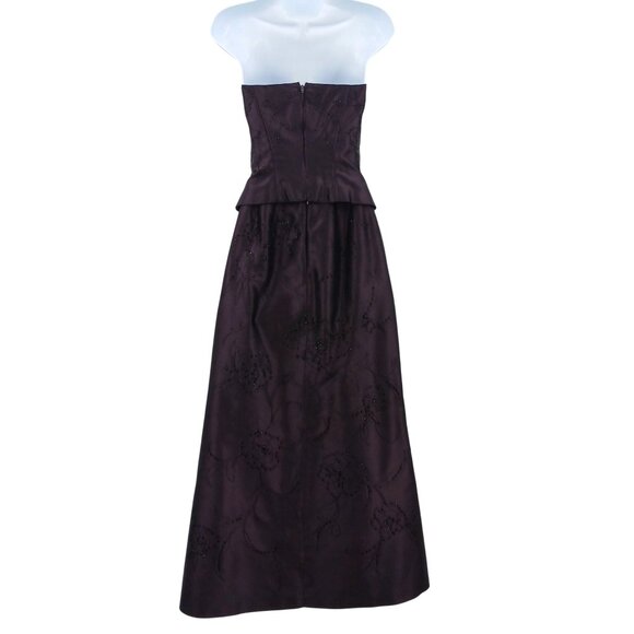VTG Ann Taylor Purple Silk Strapless Embroidered Satin 2 PC Gown Beaded 0P - Picture 2 of 16